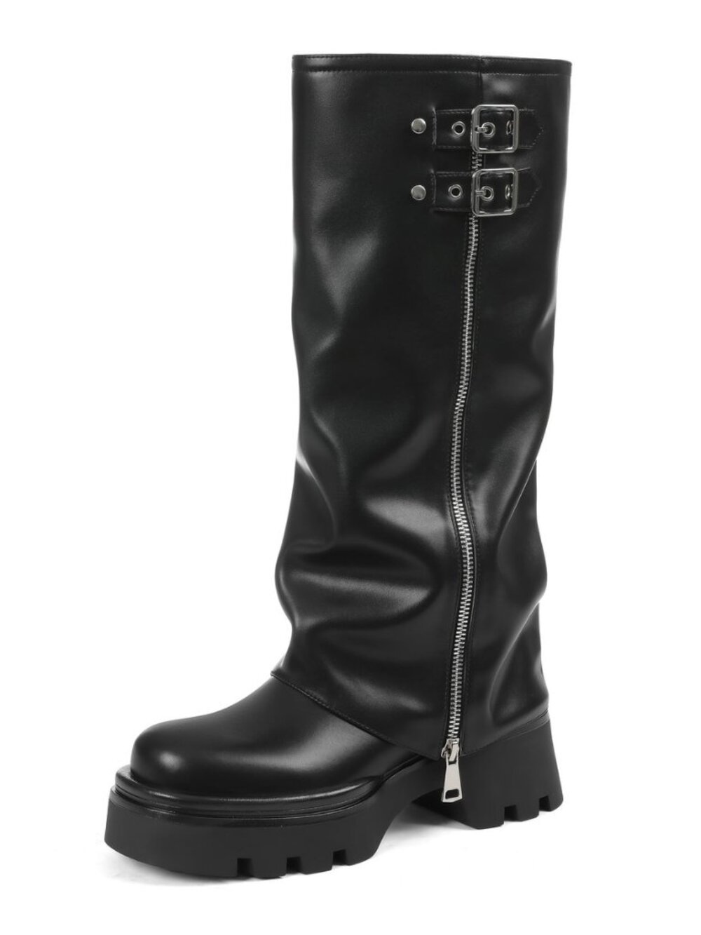 Platform Fold Over Knee High Boots Women Combat Riding Boots